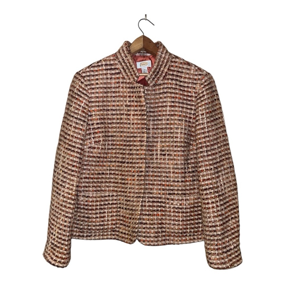 Talbots tweed blazer size 12 tan neutrals large fall cottage core office